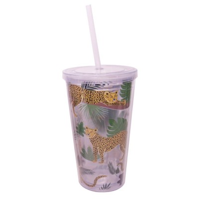 Double Wall Transparent PS Plastic Water Cup with Straw Custom Design PVC Card Insert BPA Free