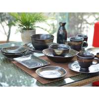 High quality ceramic black glazing porcelain glossy japanese style sushi serving sake set for gift